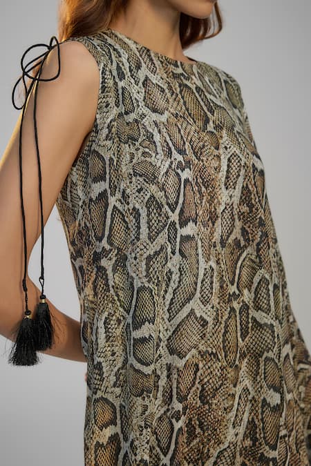 Buy_Nadima Saqib_Multi Color Georgette, Crepe Sequins, Pearls Snake Print And Embroidered Dress _Online_at_Aza_Fashions