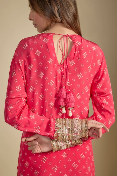 Nadima Saqib Fuschia Pink Printed & Embroidered Kurta Set 