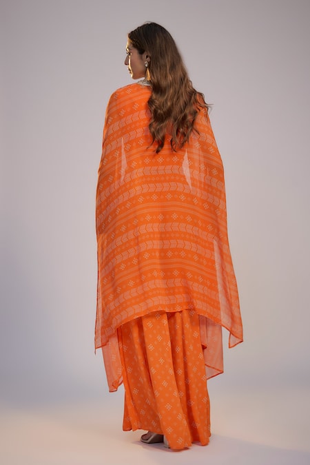 Nadima Saqib Orange Printed Sharara Pant Set 