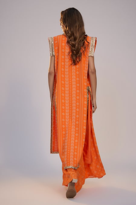 Nadima Saqib Orange Printed Sharara Pant Set 