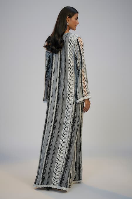 Nadima Saqib Black Printed & Embroidered Kaftan 