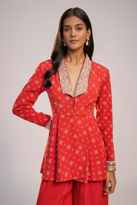Nadima Saqib Red Printed & Embroidered Sharara Set 