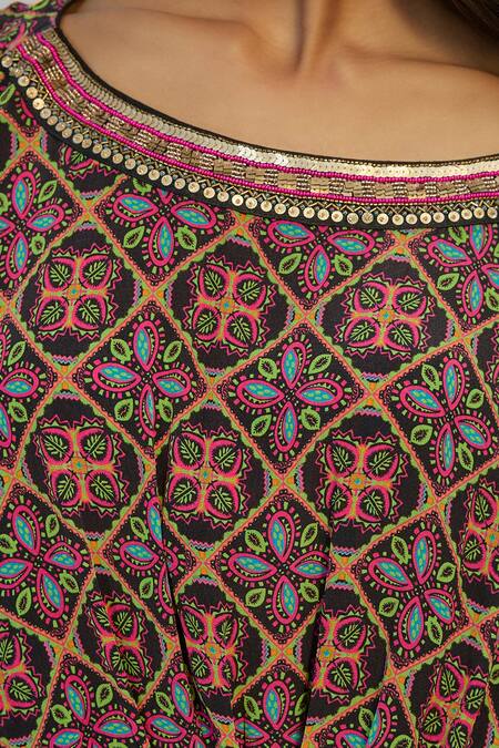 Buy_Nadima Saqib_Multi Color Crepe Sequins, Tassels Round Multicolor Printed And Embroidered Kaftan _Online_at_Aza_Fashions
