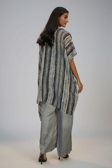 Nadima Saqib Black Printed Jumpsuit & Cape Set 