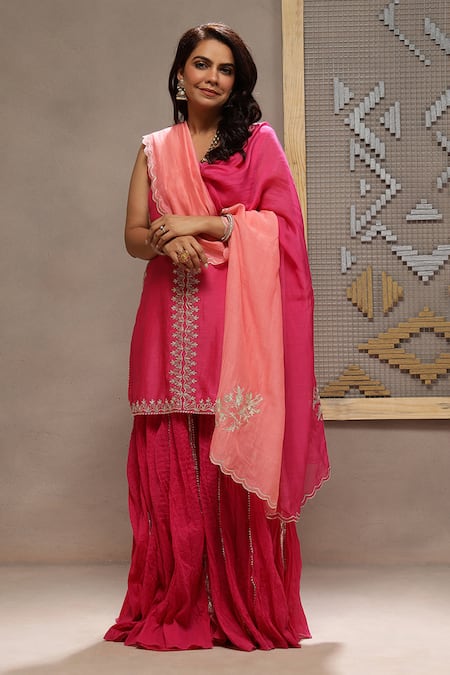Kyra By Bhavna Fiori Pink Chanderi Kurta Set 