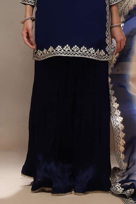 Buy_Kyra By Bhavna_Navy Viscose Georgette, Viscose, Organza Gota Patti Round Neck Gulzar Kurta Set _Online_at_Aza_Fashions