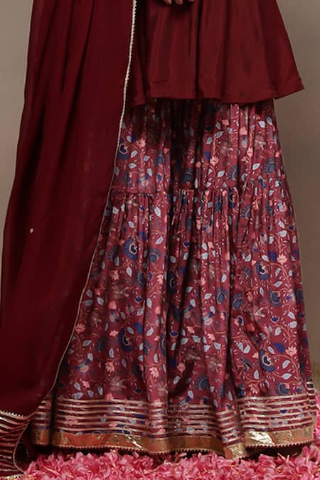 Buy_Kyra By Bhavna_Maroon Silk, Polyester, Viscose, Organza Cut Work, Afiya Anarkali Set 