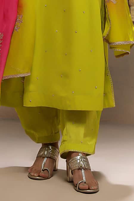 Kyra By Bhavna_Lime Viscose, Crepe, Organza Gota Patti, Sequins, Embroidery Baahar Kurta Set _Online_at_Aza_Fashions