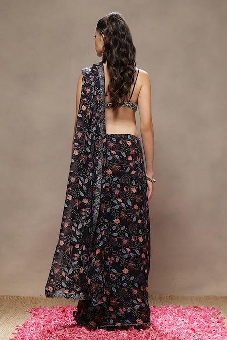 Kyra By Bhavna Black Ash Petal Saree With Bralette 