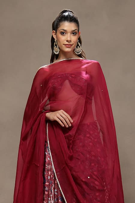 Kyra By Bhavna_Maroon Polyester, Viscose Gota Patti Gulnaz Lehenga Set  _Online_at_Aza_Fashions
