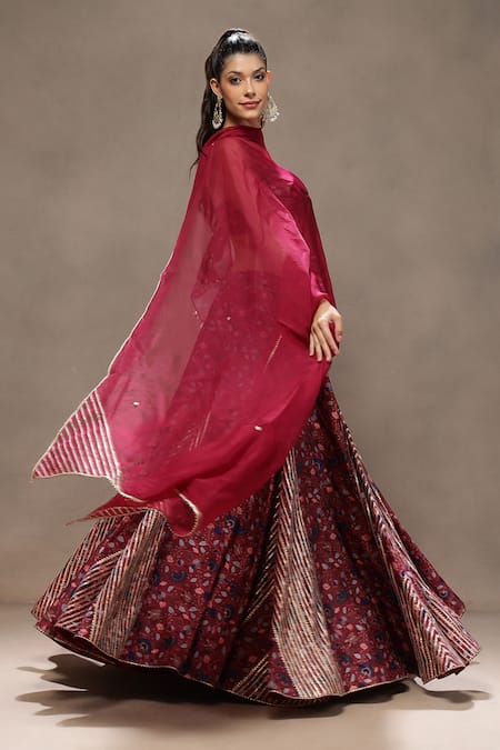 Buy_Kyra By Bhavna_Maroon Polyester, Viscose Gota Patti Gulnaz Lehenga Set  _Online_at_Aza_Fashions