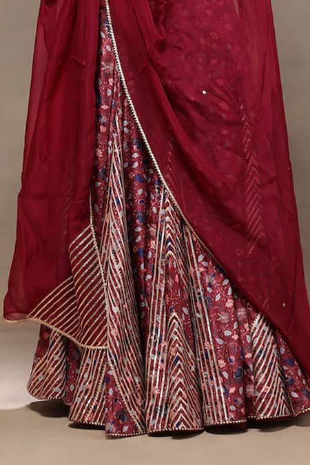 Shop_Kyra By Bhavna_Maroon Polyester, Viscose Gota Patti Gulnaz Lehenga Set  _Online_at_Aza_Fashions