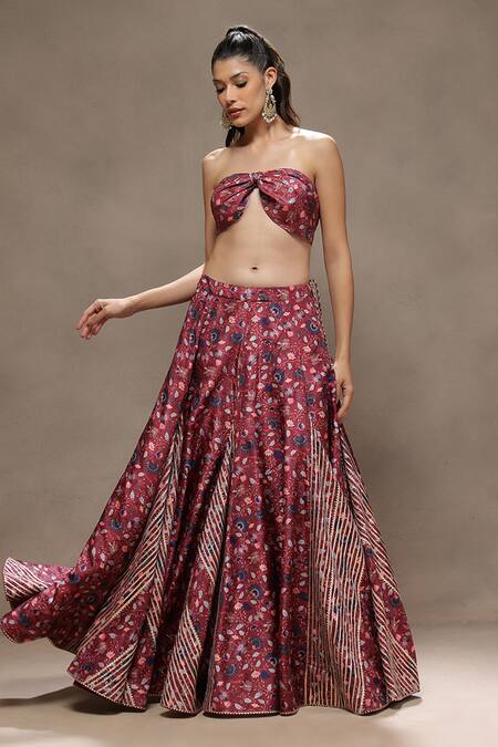 Buy_Kyra By Bhavna_Maroon Polyester, Viscose Gota Patti Gulnaz Lehenga Set  