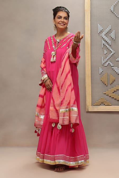 Buy_Kyra By Bhavna_Magenta Viscose, Shantoon, Georgette, Chanderi, Organza Gota Amara Anarkali Set  _Online_at_Aza_Fashions