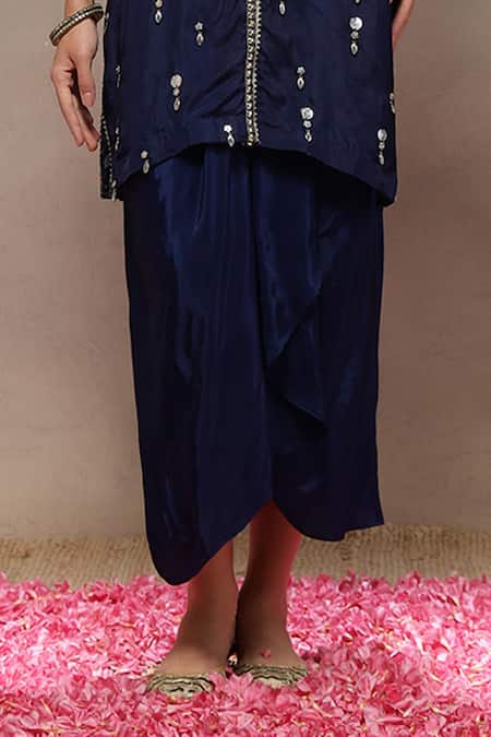 Kyra By Bhavna_Blue Chanderi, Crepe Sequins V-neck Mehtab Kurta And Skirt Set  _Online_at_Aza_Fashions