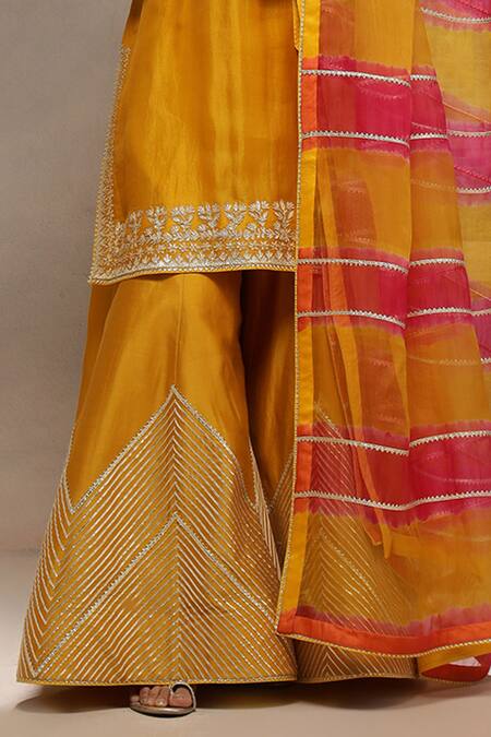 Kyra By Bhavna_Orange Organza, Chanderi Gota Patti, Zari Round Neck Zig Zag Sharara Set _Online_at_Aza_Fashions