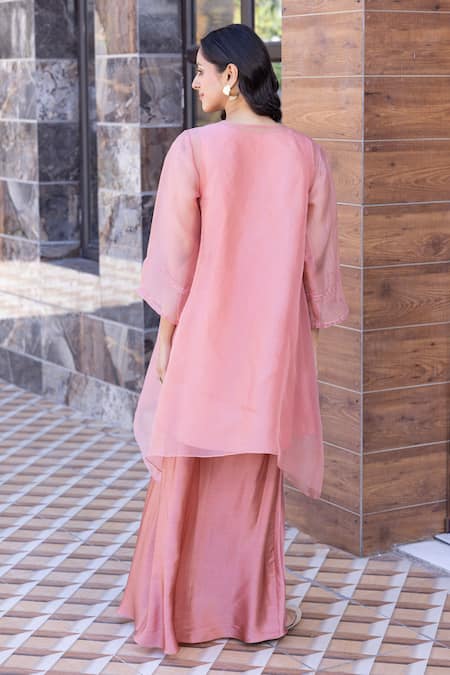 Janki India Peach Organza Kaftan Set 