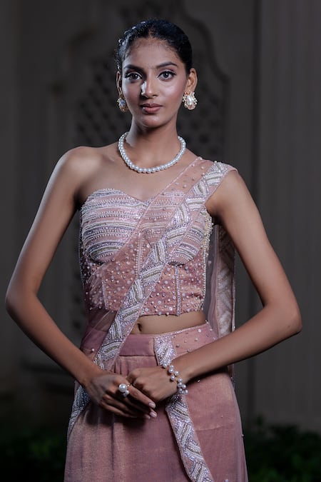 Buy Farha Syed Peach Chiffon, Tissue, Shantoon, Taffeta, Pink Corset Blouse And Pre-draped Saree Online at Aza Fashions Buy_Farha Syed_Peach Chiffon, Tissue, Shantoon, Taffeta, Pink Corset Blouse And Pre-draped Saree _Online_at_Aza_Fashions