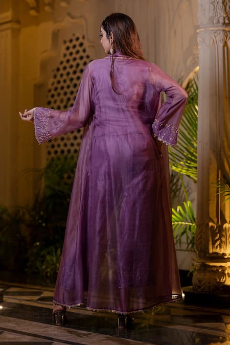 Farha Syed Purple Silk, Satin, Organza Beads, Sequins, Lavender Jacket And Pant Set Online at Aza Fashions Farha Syed_Purple Silk, Satin, Organza Beads, Sequins, Lavender Jacket And Pant Set _Online_at_Aza_Fashions