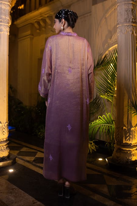 Farha Syed Lavender Chiffon Beads, Sequins, Pearls, Embroidery Collared Hand Kaftan Set Online at Aza Fashions Farha Syed_Lavender Chiffon Beads, Sequins, Pearls, Embroidery Collared Hand Kaftan Set _Online_at_Aza_Fashions