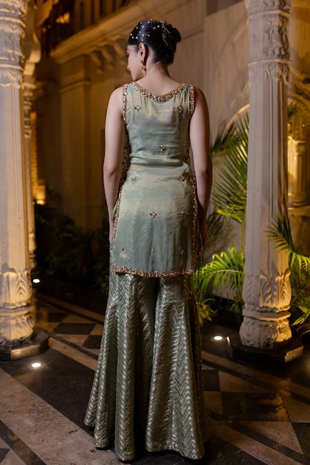 Farha Syed Mint Green Embroidered Sharara Set 