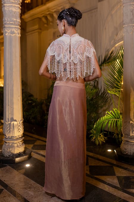 Farha Syed Embroidered Cape Bustier Drape Skirt Set 