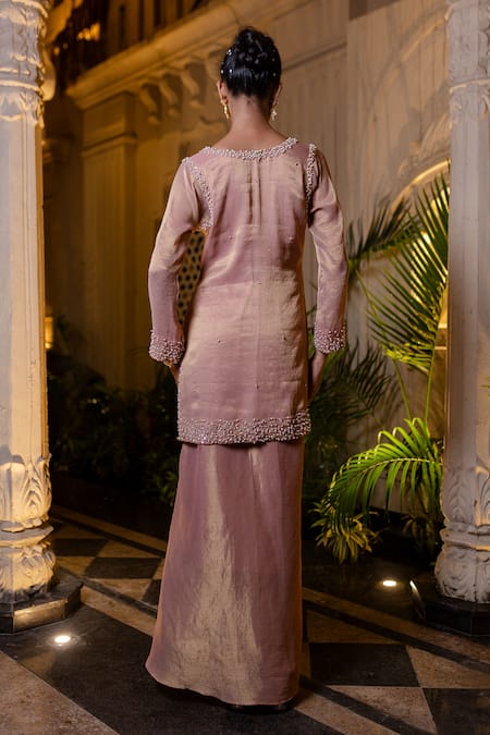 Farha Syed Peachish Pink Kurta With Draped Skirt 