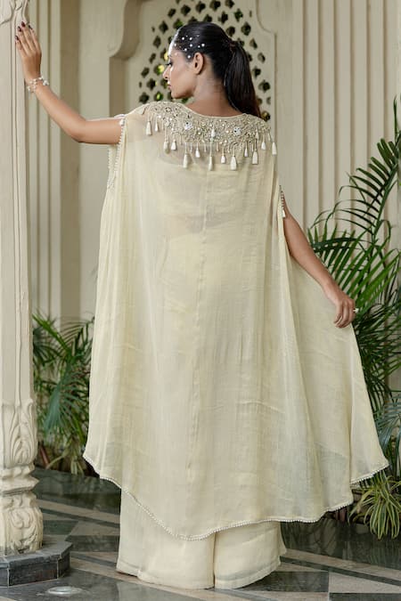 Farha Syed Ivory Beige Kaftan Palazzo Set 