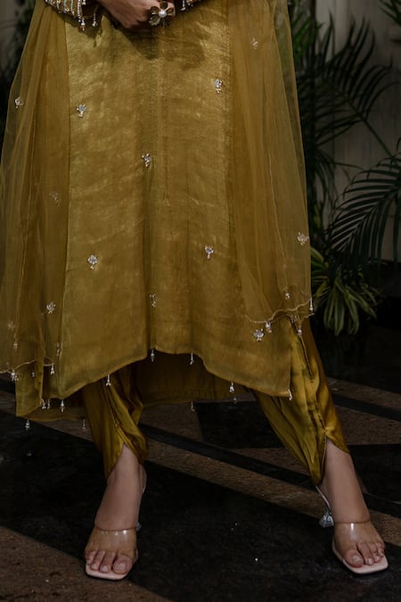 Farha Syed Yellow Tissue, Chiffon, Satin, Tulle Sequins, Pearls, Hand Embroidered Kurta Set at Aza Fashions Farha Syed_Yellow Tissue, Chiffon, Satin, Tulle Sequins, Pearls, Hand Embroidered Kurta Set _at_Aza_Fashions