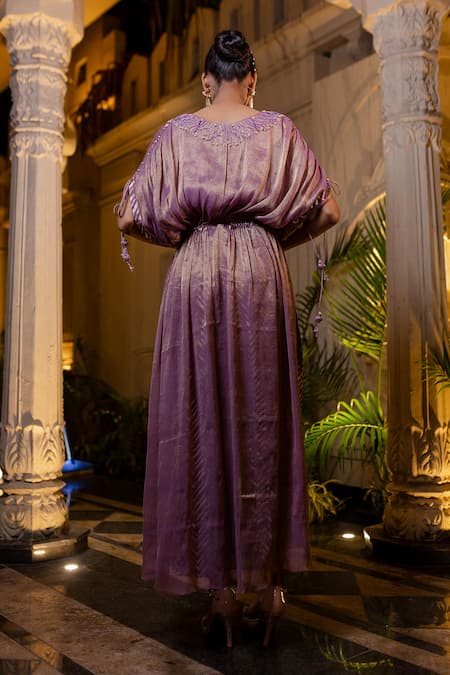 Farha Syed Lavender Chiffon, Tissue, Brocade Pearls, Sequins V-neck Kaftan And Pant Set Online at Aza Fashions Farha Syed_Lavender Chiffon, Tissue, Brocade Pearls, Sequins V-neck Kaftan And Pant Set _Online_at_Aza_Fashions