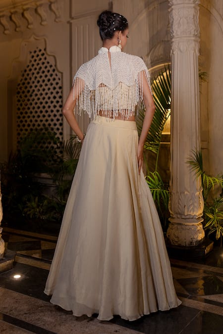 Farha Syed Ivory Beige Cape Lehenga Set 