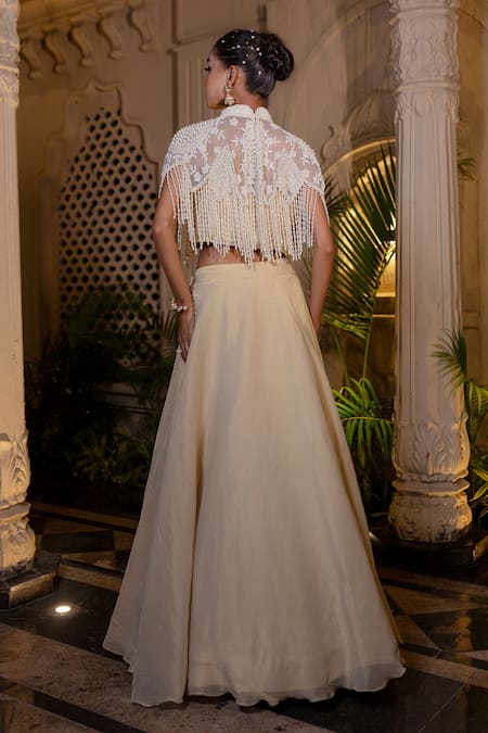 Farha Syed Ivory Beige Cape Lehenga Set 