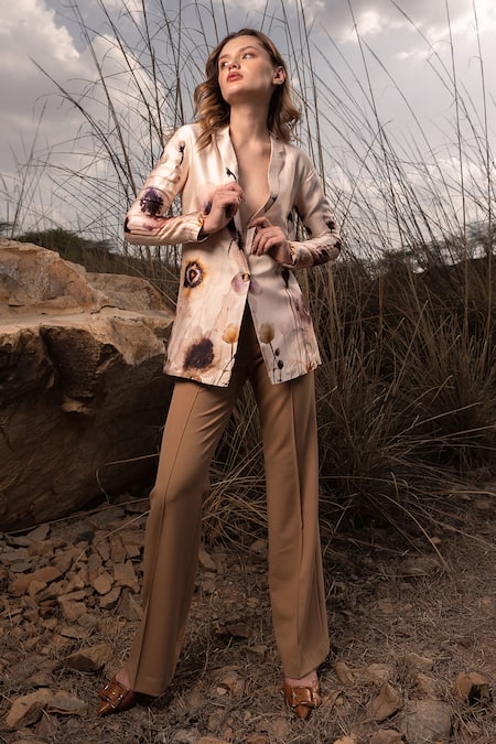 Shop_AFRIYA_Pink Linen, Satin Serene Garden Long Blazer _Online_at_Aza_Fashions