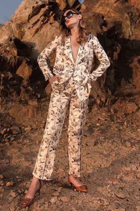 AFRIYA White Linen, Satin Floral Reverie Trouser 