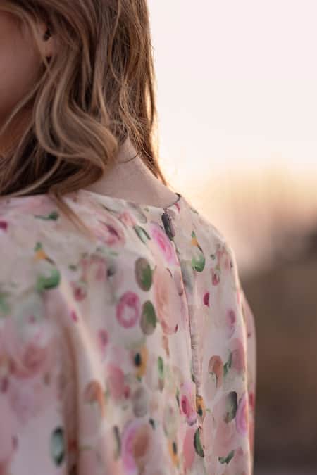 AFRIYA Pink Linen, Satin Round Neck Whispering Pastels Short Dress Online at Aza Fashions AFRIYA_Pink Linen, Satin Round Neck Whispering Pastels Short Dress _Online_at_Aza_Fashions