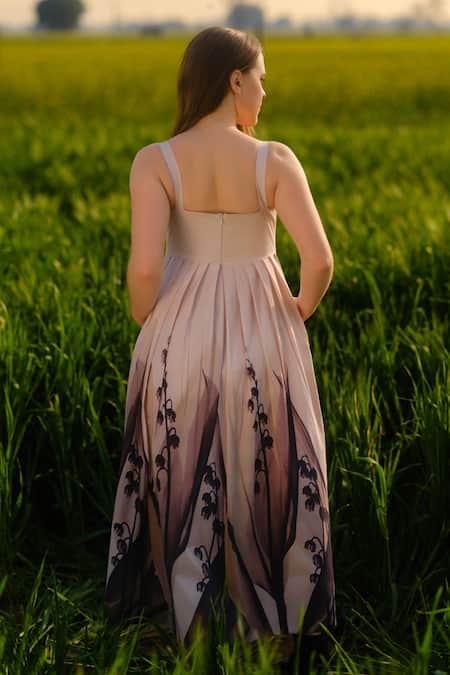 AFRIYA Peach Lilies Meadow Long Dress 