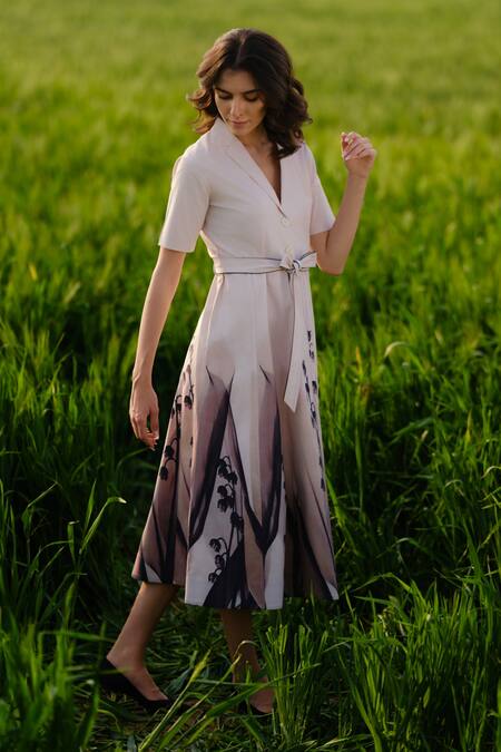 AFRIYA Multi Color Poplin, Lycra Collared Peach Lilies Meadow Blazer Dress Online at Aza Fashions AFRIYA_Multi Color Poplin, Lycra Collared Peach Lilies Meadow Blazer Dress _Online_at_Aza_Fashions