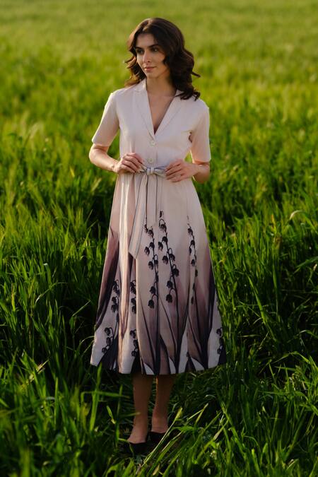 Shop AFRIYA Multi Color Poplin, Lycra Collared Peach Lilies Meadow Blazer Dress Online at Aza Fashions Shop_AFRIYA_Multi Color Poplin, Lycra Collared Peach Lilies Meadow Blazer Dress _Online_at_Aza_Fashions