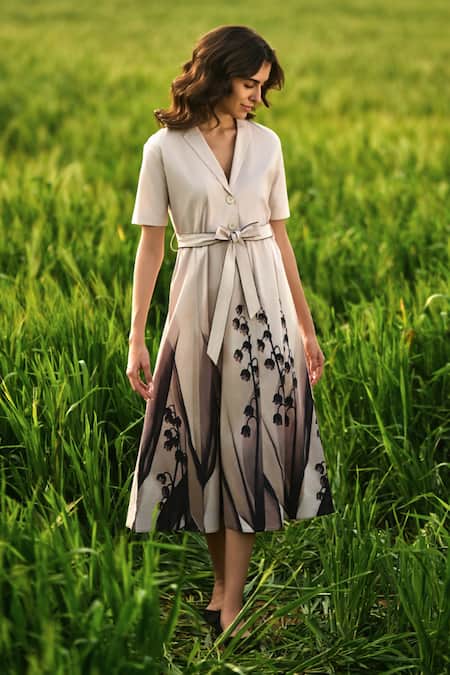 AFRIYA Multi Color Poplin, Lycra Collared Peach Lilies Meadow Blazer Dress at Aza Fashions AFRIYA_Multi Color Poplin, Lycra Collared Peach Lilies Meadow Blazer Dress _at_Aza_Fashions