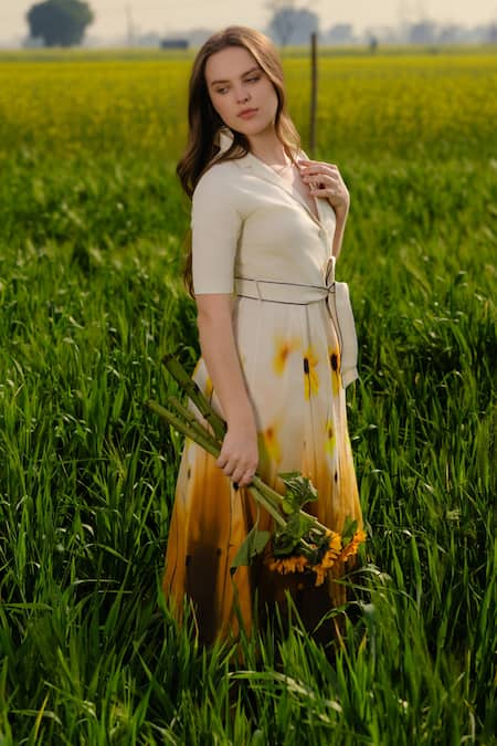 Shop_AFRIYA_Yellow Poplin, Lycra Collared Meadow Blazer Dress _Online_at_Aza_Fashions