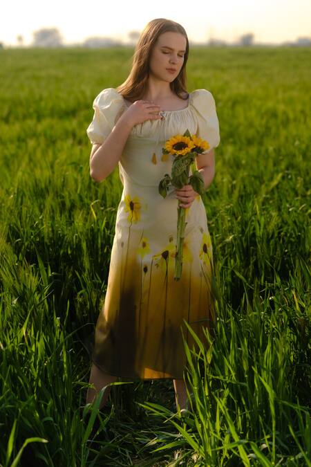 Buy AFRIYA Yellow Poplin, Lycra Round Neck Meadow Midi Dress Online at Aza Fashions Buy_AFRIYA_Yellow Poplin, Lycra Round Neck Meadow Midi Dress _Online_at_Aza_Fashions