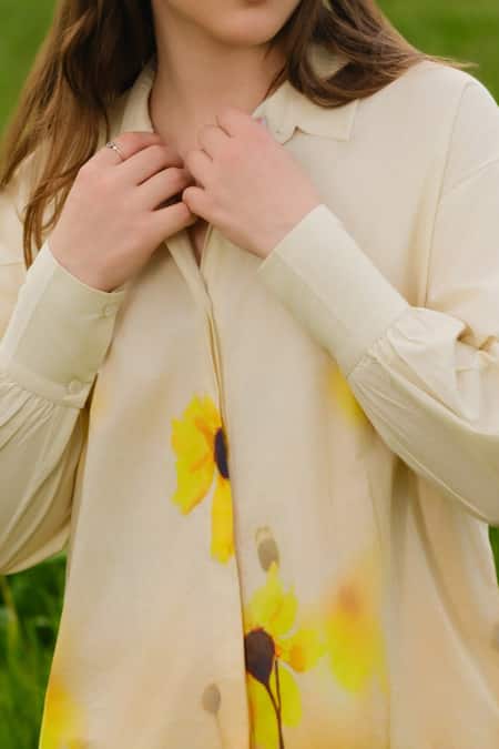 AFRIYA_Yellow Poplin Collared Meadow Long Shirt _Online_at_Aza_Fashions