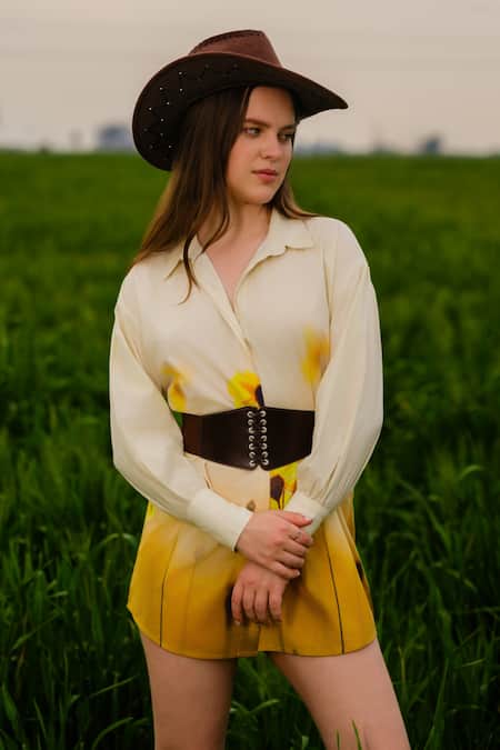 AFRIYA Yellow Poplin Collared Meadow Long Shirt 