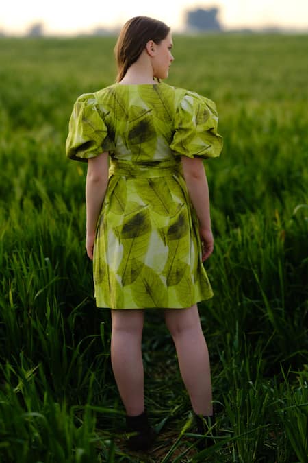 AFRIYA Green Ferns Short Dress 