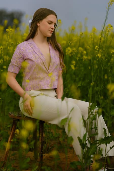 AFRIYA_Purple Poplin Lavender Short Blazer _Online_at_Aza_Fashions