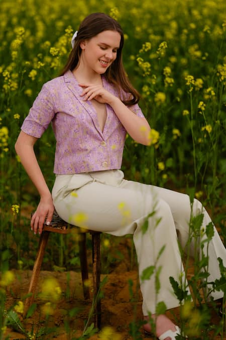 Shop_AFRIYA_Purple Poplin Lavender Short Blazer _Online_at_Aza_Fashions