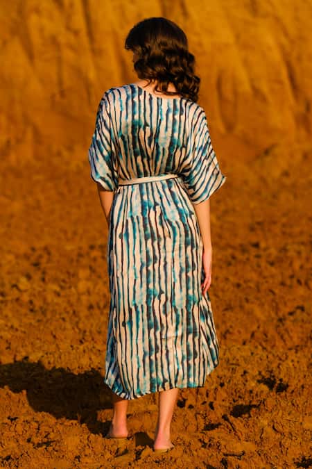 AFRIYA Indigo Striped Kaftan Dress 