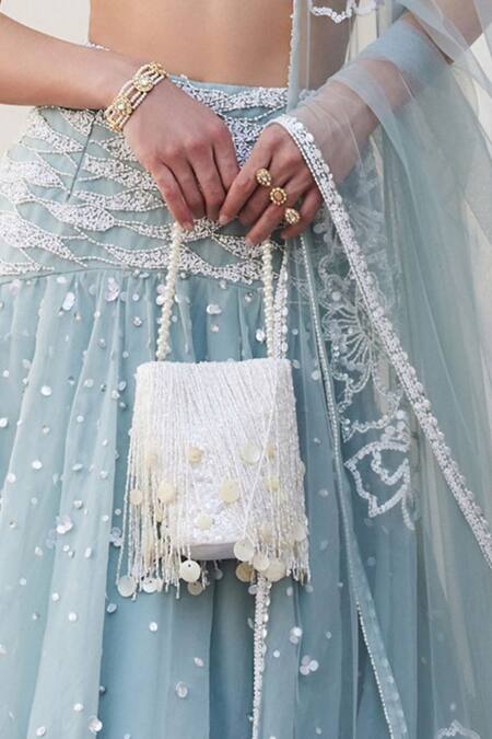 Buy_Plode_White Cut Work, Sequins Cutdana Tassel Embellished Potli 