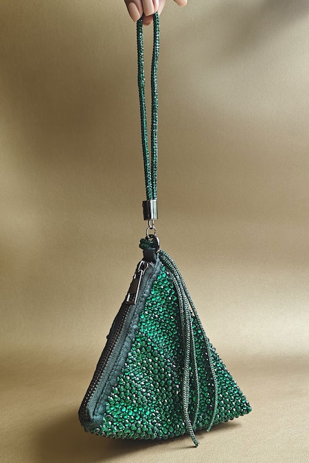 Buy Plode Green Stones Delhi Wristlet Swarovski Crystal Studded Pyramid Bag Online at Aza Fashions Buy_Plode_Green Stones Delhi Wristlet Swarovski Crystal Studded Pyramid Bag _Online_at_Aza_Fashions