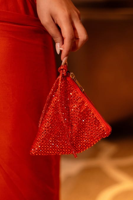 Shop Plode Orange Stones Delhi Swarovski Embellished Pyramid Bag Online at Aza Fashions Shop_Plode_Orange Stones Delhi Swarovski Embellished Pyramid Bag _Online_at_Aza_Fashions
